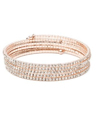 Rose gold tone multi row crystal stone bracelet